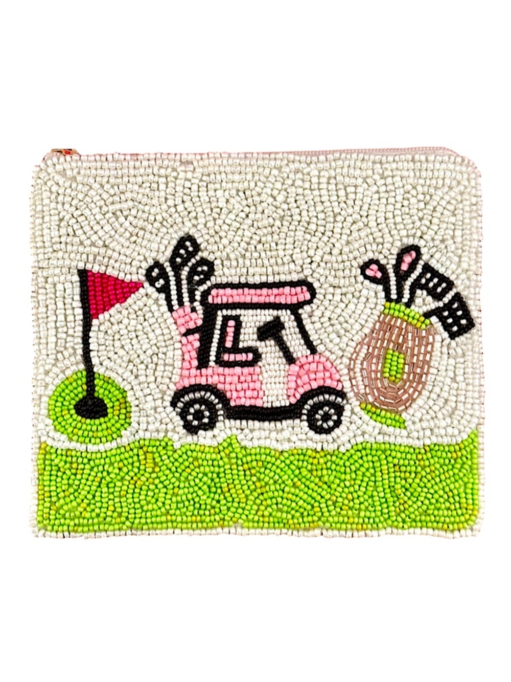 Beaded Golf Cart Coin Purse, Golf Bag Golf Clubs Golf Ball Lily Posh